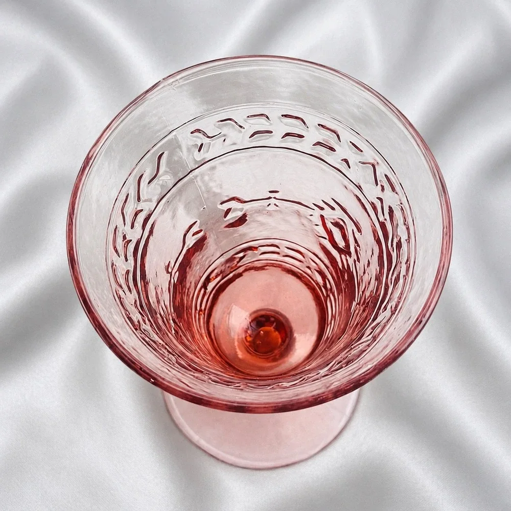 Studio Nova Adirondack Pink Water Goblet Southwestern Embossed Glass 7 Inch